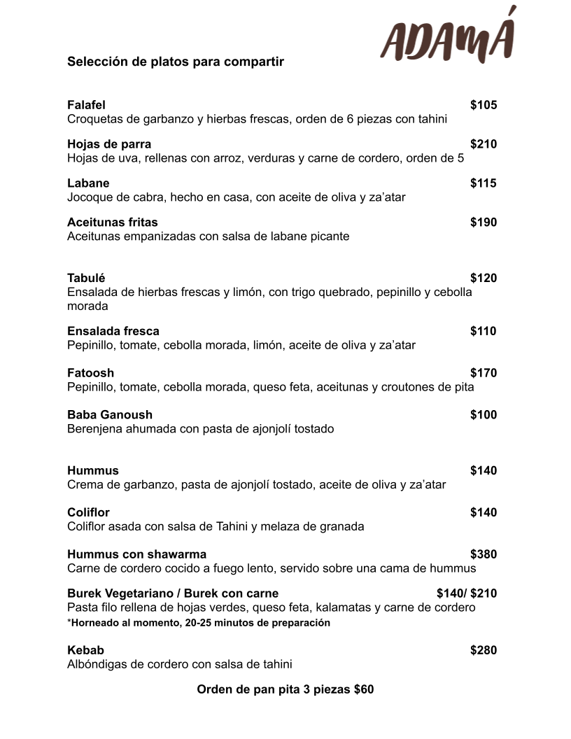 Menu - Adamá photo 1